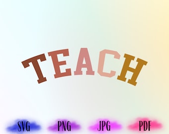 Teach Varsity Boho SVG and PNG, Teacher Silhouette & Cricut Cut Files, Teacher Shirt PNG, Gift For Teacher, School Teach, Commercial Use