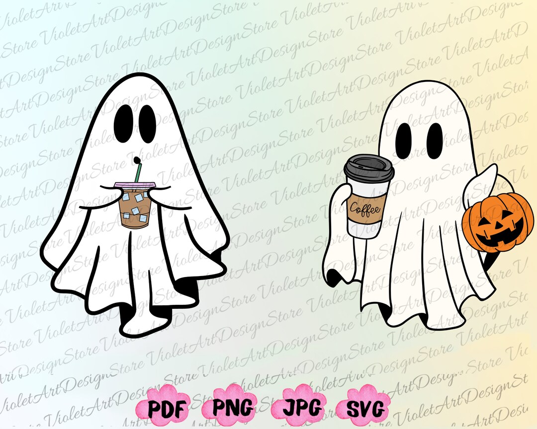 Cute Ghost Drinking Coffee Png, Ghost Ice Coffee, Spooky Svg, Funny ...