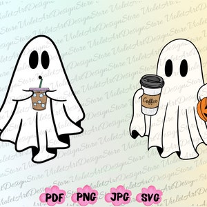 Simpatico fantasma che beve caffè Png, caffè ghiacciato fantasma, spettrale Svg, divertente Halloween Png, stagione spettrale, simpatico fantasma Png, stagione spettrale Svg