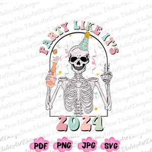 2024 PNG Nouvel An Squelette Png Drôle de Noël png Noël tendance png 2024 PNG Nouvel An Sublimation, Rétro 2024 Rétro Nouvel An Svg