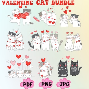Cute Valentine Cat Bundle Png, Cat Lover Valentine Png, Valentines Day Png, Funny Valentines Day Svg, Valentine PNG, Heart Shirt Png, Digital File