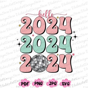 Bonjour 2024 png, boule disco png, bonjour 2024 Svg, bonne année 2024 png, nouvel an png, nouvel an en famille, noël png, bonne année 2024