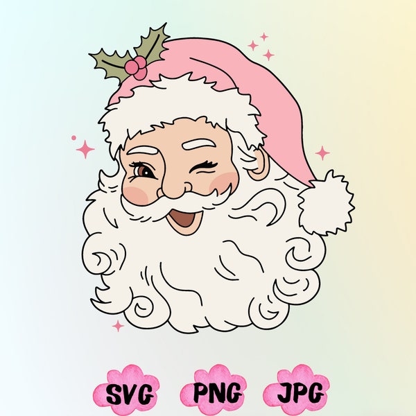 Retro Pink Santa Claus SVG PNG, Christmas SVG, Christmas Vintage Svg Png. Christmas Sublimation for Shirt, Christmas Png - Santa Clip Art