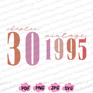 Hoofdstuk 30 Svg, vintage 1995, hoofdstuk 30 Png, verjaardag Png, WTF Png, WTF Who's Turning Svg, verjaardag Svg, PNG-bestand, Svg-bestanden voor Cricut