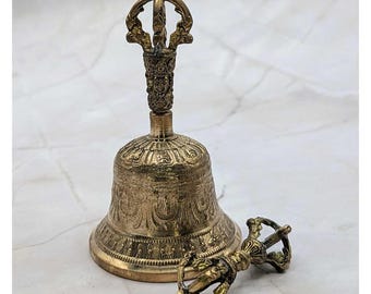 Golden tibetan bell & dorje set
