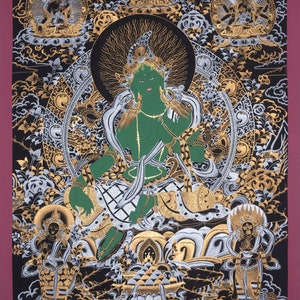 Gorgeous Painting by Hand - Nepalese Thangka Art of Green Tara