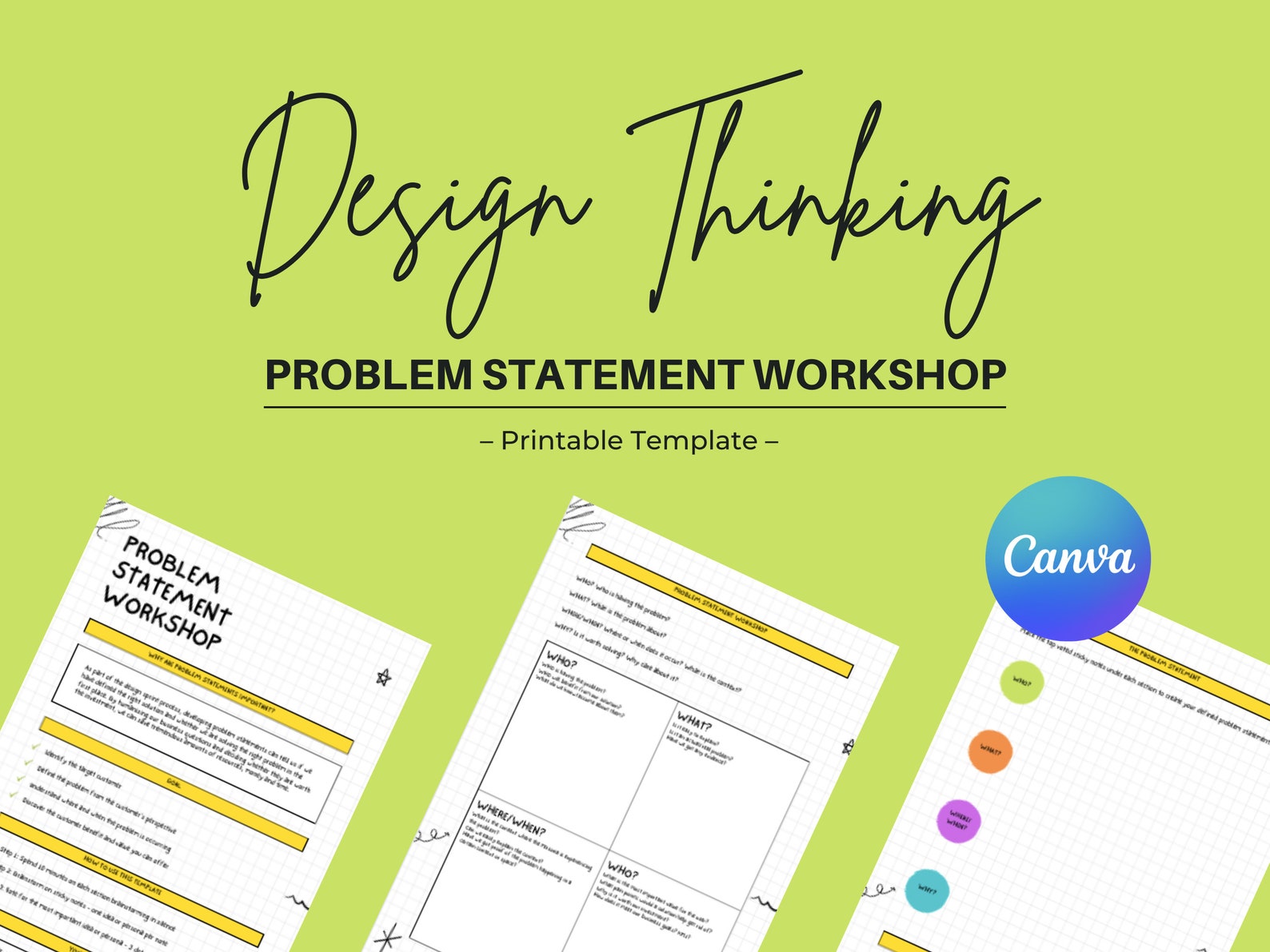 Problem Statement Worksheet Template Canva Design Thinking Workshop Template, Canva Template, Problem Statement ...