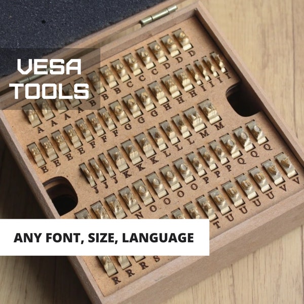 VeSa Tools - 7MM Interchangeable Brass Letter Set /   Stamp Metal Leather Alphabet + Wood Box