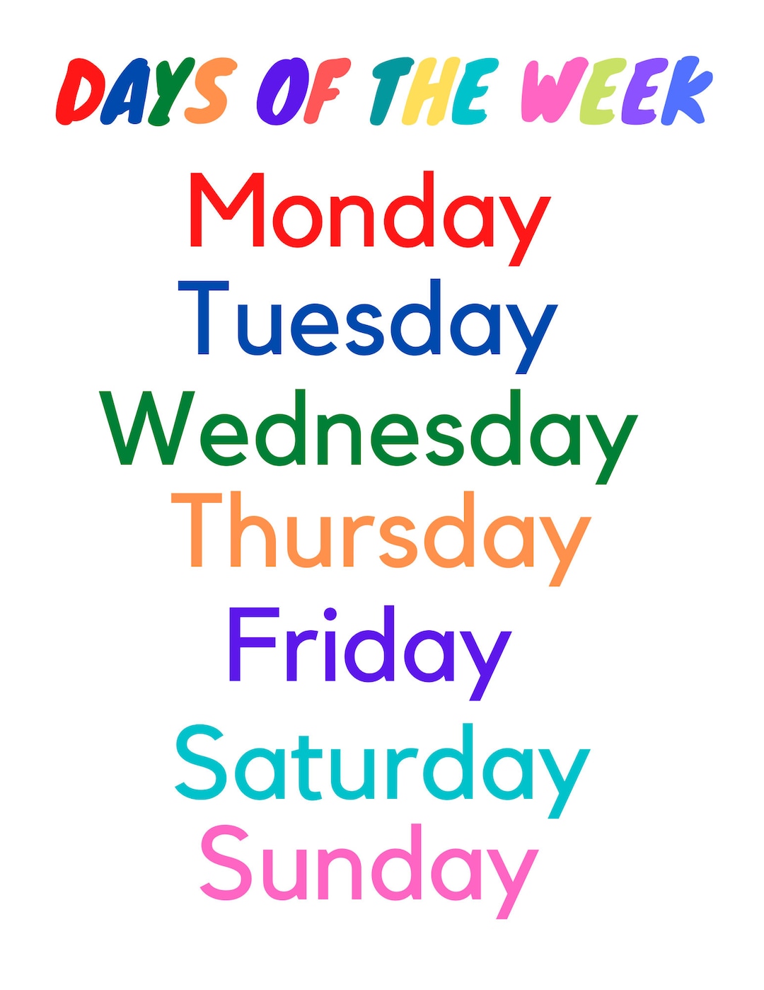 Days of the Week Practice Printables Etsy