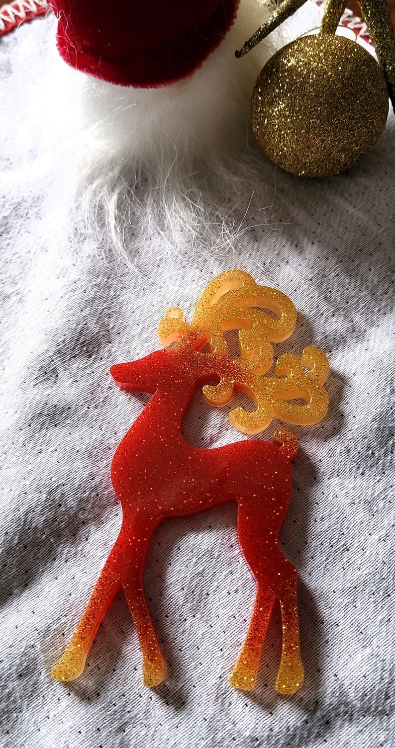 Christmas Tree Decorations Reindeer Set of 3 Glittering Tree Etsy