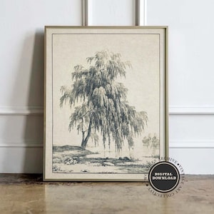 Weeping Tree | Vintage Digital Download | Tree Drawing | Antique Decor | Nature | Neutral Art | Rustic Decor | Country Art | Printable