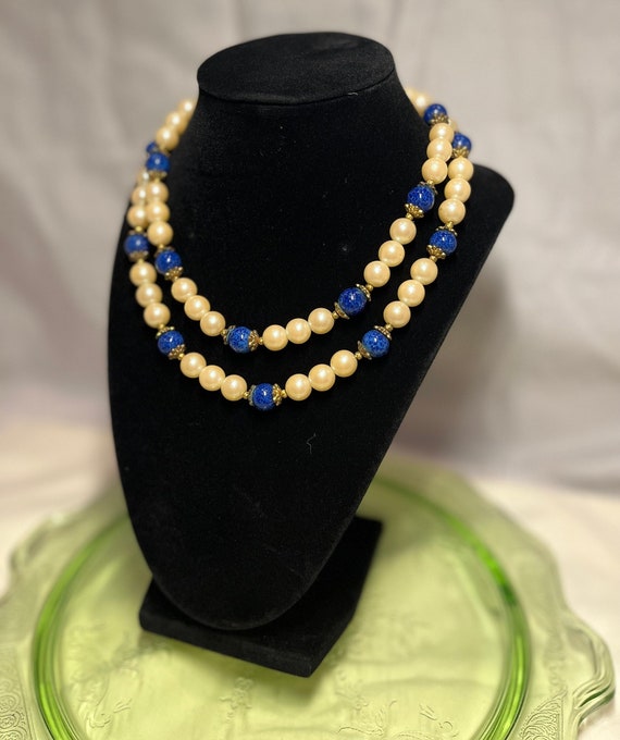 RARE!! Mimi di N Faux Pearl and Lapis Necklace