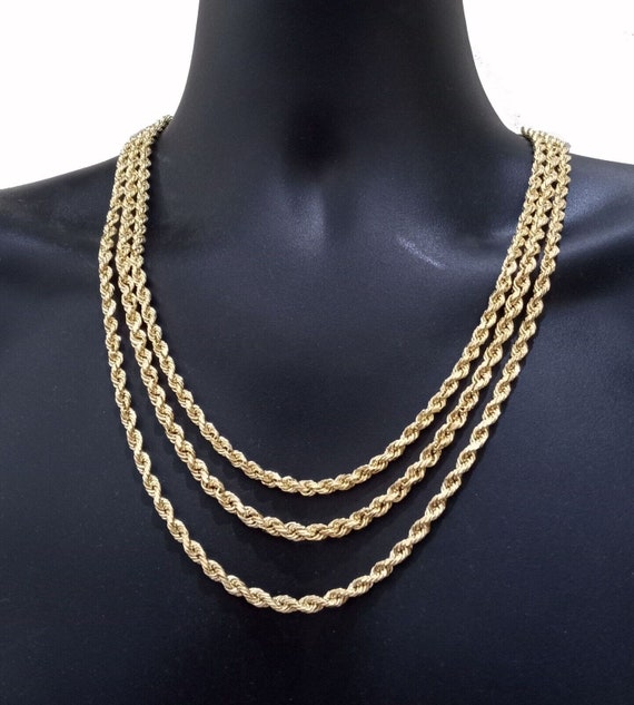 Real 14K Yellow Gold Rope Chain Necklace 5mm 22 24 26 Inch for Men, Lobster  