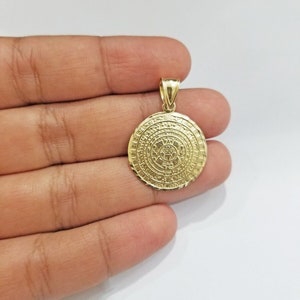 Real 10k Gold Mayan Calendar Circular Charm Pendant 10kt Yellow Gold