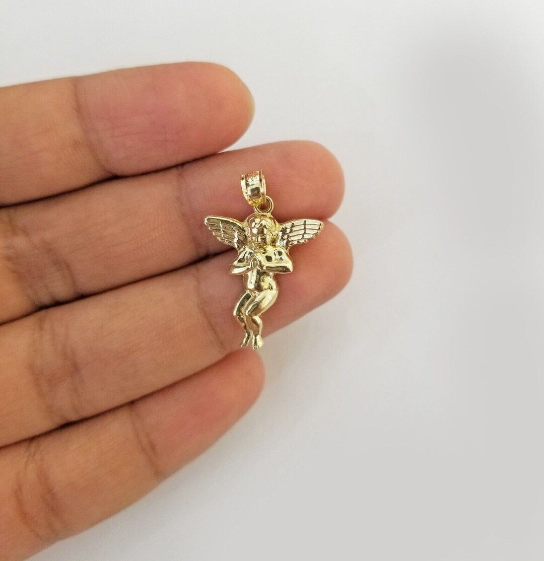 Real 10k Yellow Gold Praying Hand Angel Pendant 10kt Gold Charm for  Necklace - Main Image