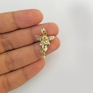 Real 10k Yellow Gold Praying Hand Angel Pendant 10kt Gold Charm For Necklace