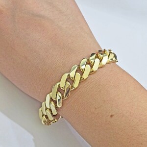 Real 10k Yellow Gold Bracelet 13mm 7.5 Inch Royal Monaco Cuban Link Men Box Lock