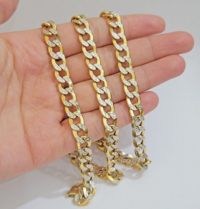 Real 10k Yellow Gold Chain Curb Link Necklace 8mm 18-30 Inch Diamond ...