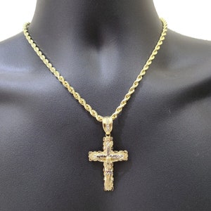 Real 14k Yellow Gold Cross Charm Rope Chain 4mm 20'' Necklace Pendant 14kt Jesus