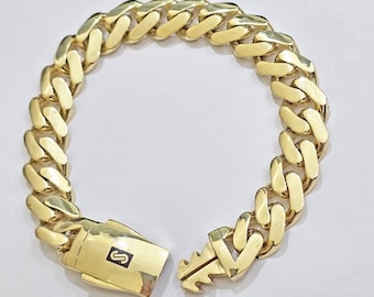 Real 10k Yellow Gold Bracelet 13mm 9 Inch Royal Monaco Cuban Link Mens Box Clasp