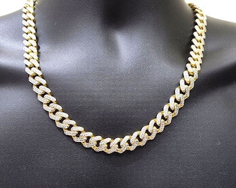 Women's Necklace/Choker - Monaco Chain Edge Baguette Lock 10K & 14K Yellow Gold Oro Monaco