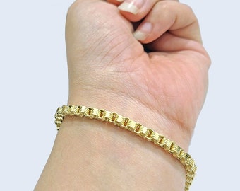 Real 10k Yellow Gold 4mm Box Byzantine Bracelet 8" inch 10kt Unisex Men Women