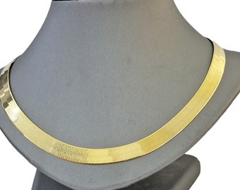 Real 10k Yellow Gold Necklace 8mm Herringbone Chain 18&#39;&#39; inches Unisex