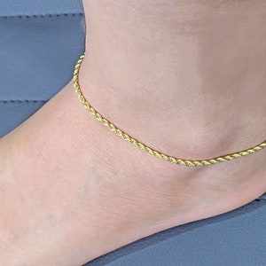 Real 10k Yellow Solid Gold 2mm Rope Anklet 10&#39;&#39; inch 10kt Unisex