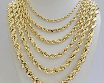 Real 10k Gold Rope Chain Necklace 18-30 Inch 3mm to 10mm Diamond Cut 10KT Yellow
