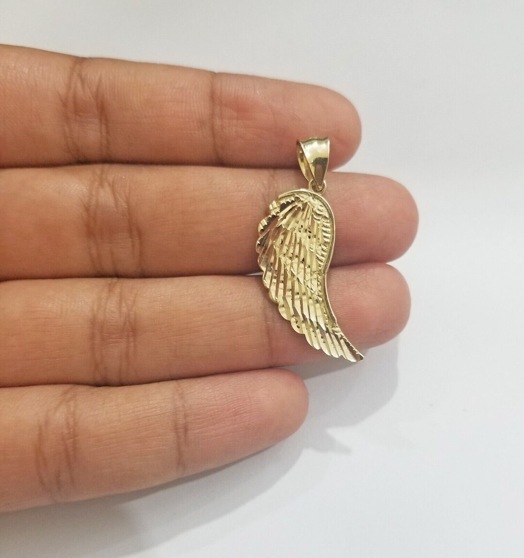 Real 10k Yellow Gold Diamond Cut Angel Wing Charm Pendant 10kt Men Women 