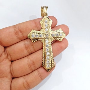 Real 14k Yellow Gold Diamond Cut Cross Charm Pendant