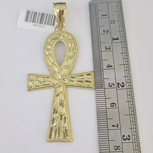 10k Yellow Gold Nugget Ankh Charm Pendant 2.75 Inch For Men's REAL 10KT Gold