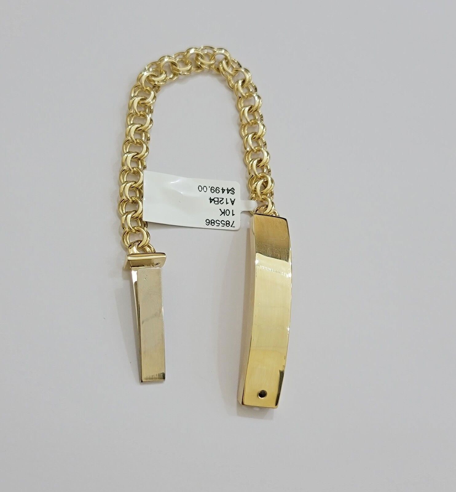 Kids 10K Yellow Gold Bracelet Chino Id Name Plate Strong 6 Inch Solid Link Real