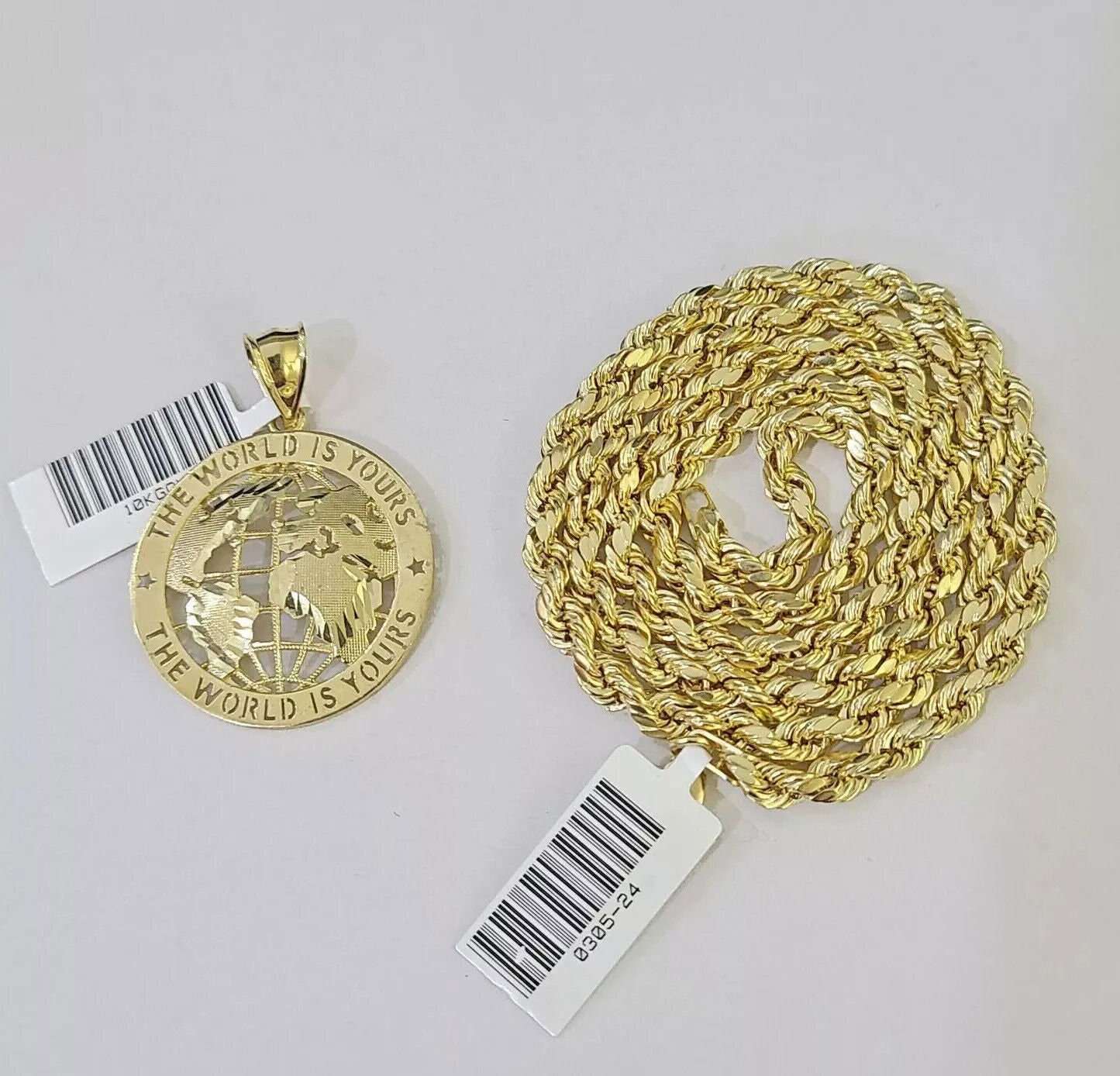 thumbnail image 2 of Men's 10k Yellow Gold Globe Pendant Necklace - 2.5mm Rope Chain (Choose Your Length 18-28 Inches) 2 of 5