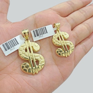 Real 10K Yellow Gold Dollar Sign Charm for 1-1.5&#39;&#39; inches Gold Pendant