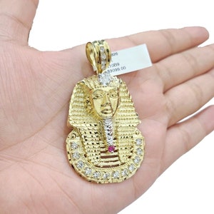 Real 10k Gold Pharaoh Head Charm Pendant 2" 10kt Yellow Gold for Chain