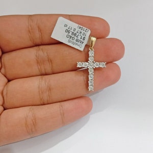 10k Yellow Gold Real Diamond Cross Charm Pendant Men Women