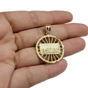 Real 10k Yellow Last Supper Circle Charm 1 Inch Pendant 10kt Necklace SALE 10kt