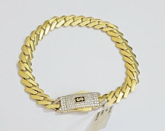 Real 10k Yellow Gold Bracelet Ladies 7.25 Inch 7mm Royal Monaco Cuban Link Women