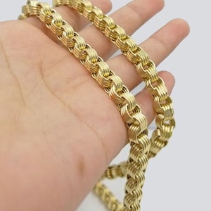 Real 10k Yellow Gold Box Byzantine Necklace 6.5mm 22" inch For Men 10kt Chain