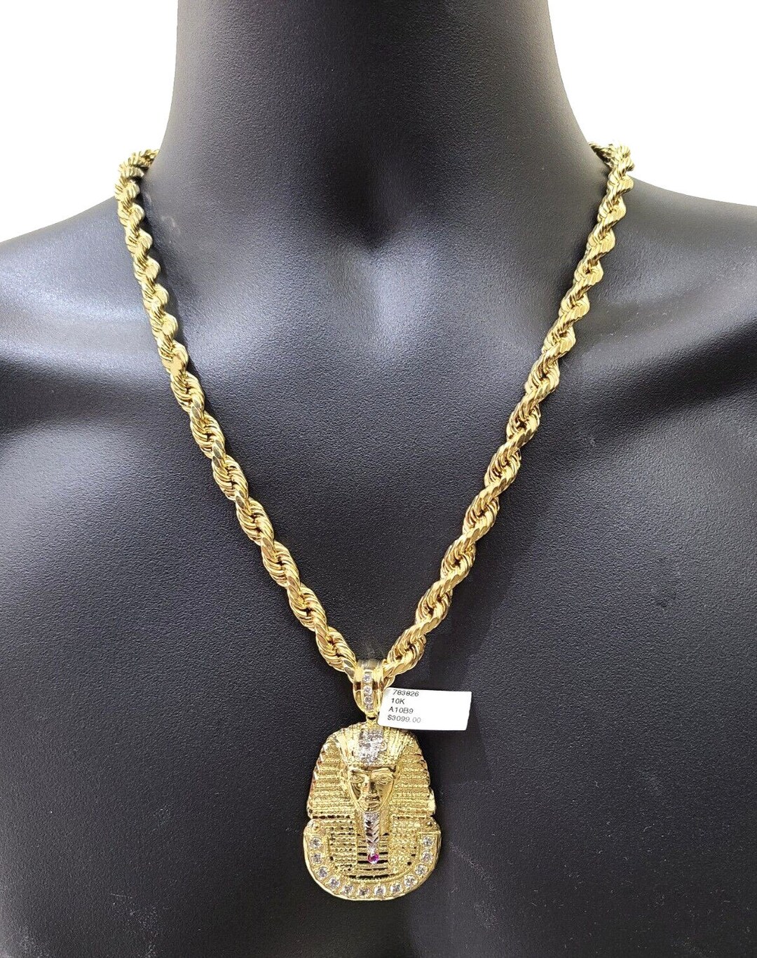 REAL 10k Rope Chain 3mm Last Supper Charm Pendant Necklace Set 18-30