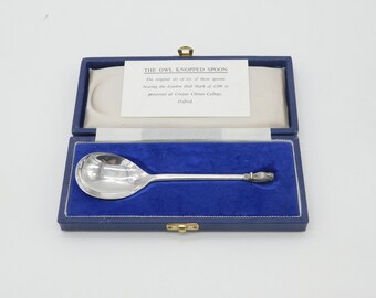 Boxed Sterling Silver Owl Knopped Spoon Replica Vintage 1990 London