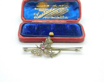 Parisian Sterling Silver Gilt & Paste True Deco Dragonfly Brooch Antique c1920