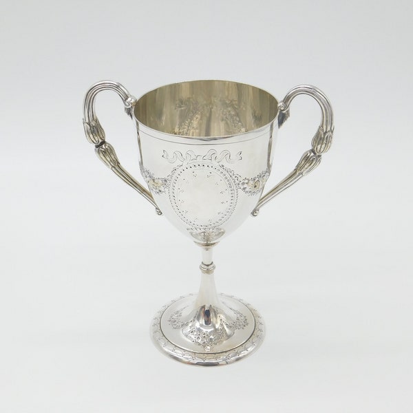 Victorian Silver Plated Two-Handled Floral Trophy Cup Antique c1900 Un-Engraved