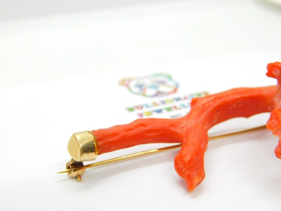 15ct Gold & Natural Red Coral Brooch Pin Antique … - image 3