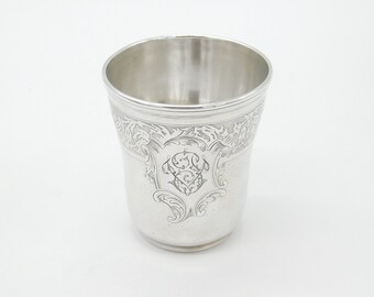 Art Nouveau French Sterling Silver Beaker with Acanthus Motif Antique c1890