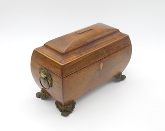 Regency Mahogany Tea Caddy with Ornate Brass Fittings & Interior c1830 Antique