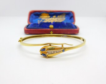 Victorian 18ct Gold, Sapphire & Diamond Serpent Snake Bangle Bracelet c1890