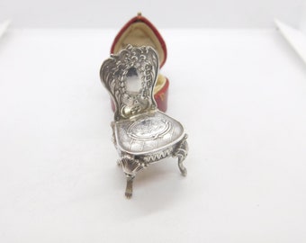 Edwardian Sterling Silver Miniature Doll's House Chair 1902 London Antique