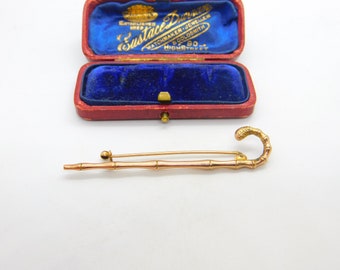 Victorian 9ct Rose Gold Walking Stick Brooch Antique 1896 Birmingham